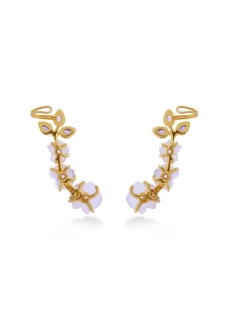 Matching well to your beauty and grace is yet another creation carved out of seashell with white-golden colour, coloured stone in 14 carat gold-plated sterling silver is Anggrek ear climber. 