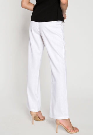 Flared formal linen pants from Uluwatu gives a sophisticated look and relaxed feel. Its colour is white