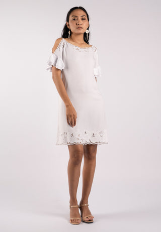 Elegant Butterfly Sleeve White Dress