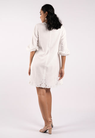 Simple V-neck White Dress