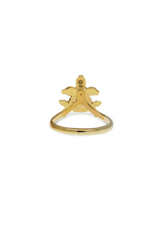 A minimalistic gold-plated mini cocktail ring made from silver with tiny Asoka petals inspired design.