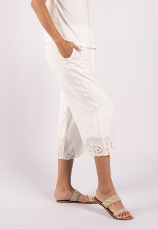 Casual Women White Pant with Lace Embroidery