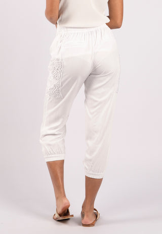 Uluwatu Balinese Lace Embroidery Slim Capri Pant White