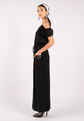 Front Slit Long Dress with Lace Embroidery