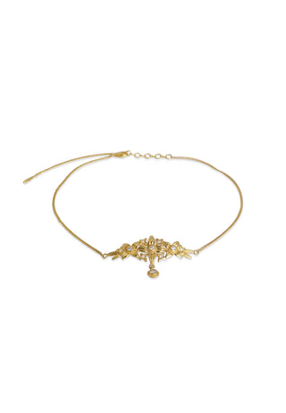 nspired by the sacred Asoka tree, this elegant choker has carved petals studded with stones in sterling silver and gold plated.