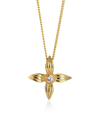 A minimalistic gold-plated small pendant made from silver with tiny Asoka petals as design motif for your everyday look.
