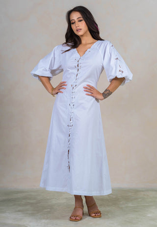 Beautiful Handcrafted Balinese Embroidery Decorated White Dress