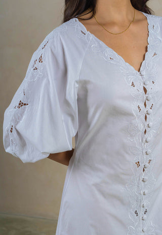 Beautiful Handcrafted Balinese Embroidery Decorated White Dress