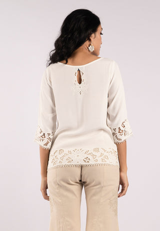Lace Embroidery Classic Elegant Women White Top Outfit